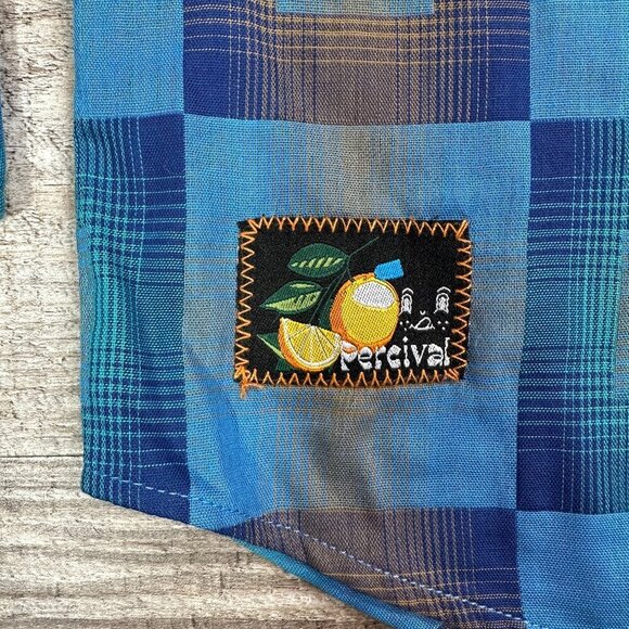 NWT Percival Razzle Check Long Sleeve Shirt Organic Cotton Blue Multi Mens Sz L - Picture 4 of 12